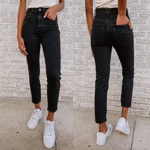 NEW Free People Stovepipe High Waist Denim Jeans Black Out $78 Size 32